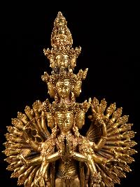 [1000 Armed Lokeshwor], Buddhist Handmade Statue, [full Gold Plated],[stone Setting], [face Painted]