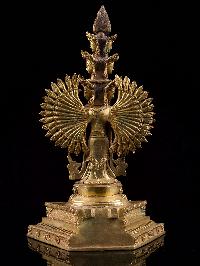 [1000 Armed Lokeshwor], Buddhist Handmade Statue, [full Gold Plated],[stone Setting], [face Painted]