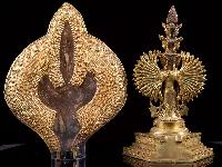 [1000 Armed Lokeshwor], Buddhist Handmade Statue, [full Gold Plated],[stone Setting], [face Painted]