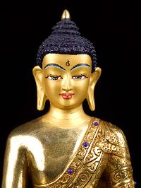 [shakyamuni Buddha], Buddhist Handmade Statue, [full Gold Plated],[stone Setting], [face Painted]