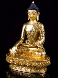[shakyamuni Buddha], Buddhist Handmade Statue, [full Gold Plated],[stone Setting], [face Painted]