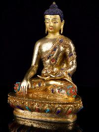 [shakyamuni Buddha], Buddhist Handmade Statue, [full Gold Plated],[stone Setting], [face Painted]