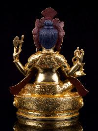 [4 Arm Ganesh], Buddhist Handmade Statue, [full Gold Plated],[stone Setting], [face Painted]