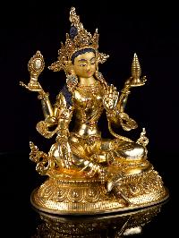 [lakshmi], Buddhist Handmade Statue, [full Gold Plated],[stone Setting], [face Painted]