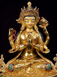 [chenrezig], Buddhist Handmade Statue, [full Gold Plated],[stone Setting], [face Painted]