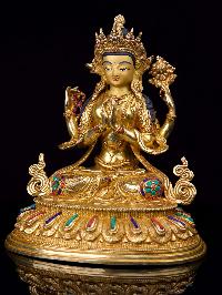 [chenrezig], Buddhist Handmade Statue, [full Gold Plated],[stone Setting], [face Painted]