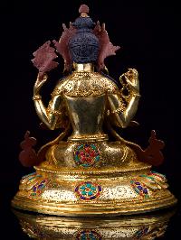 [chenrezig], Buddhist Handmade Statue, [full Gold Plated],[stone Setting], [face Painted]