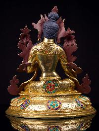 [green Tara], Buddhist Handmade Statue, [full Gold Plated],[stone Setting], [face Painted]