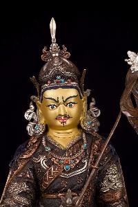 [padmasambhava], Buddhist Handmade Statue, [full Gold Plated],[stone Setting], [face Painted]