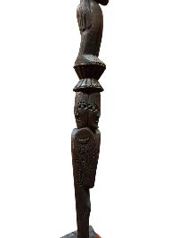 Buddhist Wooden Handmade [phurba] With Tribal Design, [poplar Wood],