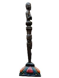 Buddhist Wooden Handmade [phurba] With Tribal Design, [poplar Wood],