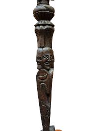 Buddhist Wooden Handmade [phurba] With Tribal Design, [poplar Wood],