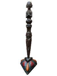 Buddhist Wooden Handmade [phurba] With Tribal Design, [poplar Wood],