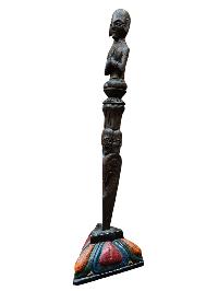 Buddhist Wooden Handmade [phurba] With Tribal Design, [poplar Wood],