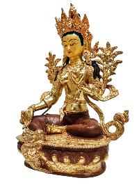 [green Tara] Buddhist Handmade Statue, [partly Gold Plated], [face Painted]