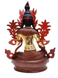 [green Tara] Buddhist Handmade Statue, [partly Gold Plated], [face Painted]