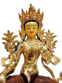 [green Tara] Buddhist Handmade Statue, [partly Gold Plated], [face Painted]