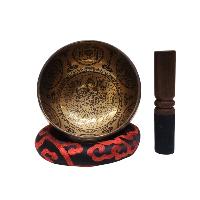Singing Bowl, Buddhist Hand Beaten, With [green Tara] Carved Inside, [select Accessories]