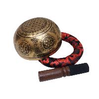 Singing Bowl, Buddhist Hand Beaten, With [green Tara] Carved Inside, [select Accessories]
