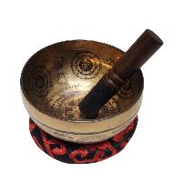 Singing Bowl, Buddhist Hand Beaten, With [manjushree] Carved Inside, [select Accessories]