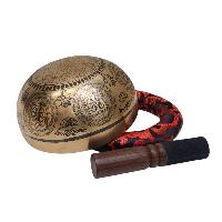 Singing Bowl, Buddhist Hand Beaten, With [manjushree] Carved Inside, [select Accessories]