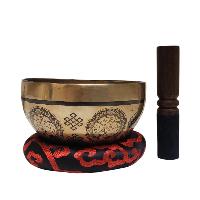Singing Bowl, Buddhist Hand Beaten, With [chenrezig] Carved Inside, [select Accessories]