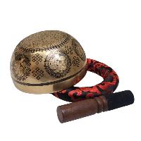 Singing Bowl, Buddhist Hand Beaten, With [chenrezig] Carved Inside, [select Accessories]