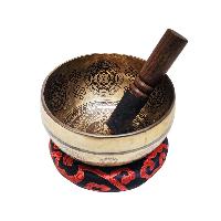 Singing Bowl, Buddhist Hand Beaten, With [avalokiteshvara] Carved Inside, [select Accessories]
