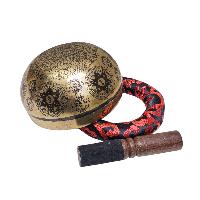 Singing Bowl, Buddhist Hand Beaten, With [avalokiteshvara] Carved Inside, [select Accessories]