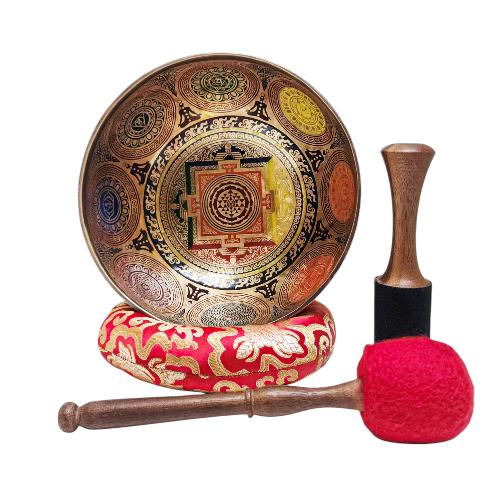 This 11cm tall Singing Bowl, Buddhist Hand Beaten, With Fine Etching Carving, Mandala, Thangka Color Painted, Select Accessories (Product Code: HMS36291) weighs 1.46kg and is available at an offer price of US$40.912.