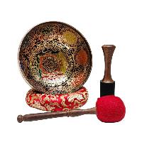 Singing Bowl, Buddhist Hand Beaten, With Fine Etching Carving, [mandala], Thangka Color Painted, [select Accessories