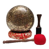 Singing Bowl, Buddhist Hand Beaten, With Fine Etching Carving, [mandala], Thangka Color Painted, [select Accessories