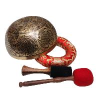 Singing Bowl, Buddhist Hand Beaten, With Fine Etching Carving, [mandala], Thangka Color Painted, [select Accessories