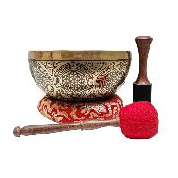 Singing Bowl, Buddhist Hand Beaten, With Fine Etching Carving, [mandala], Thangka Color Painted, [select Accessories