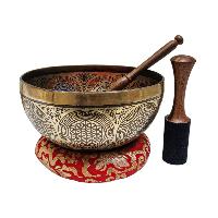 Singing Bowl, Buddhist Hand Beaten, With Fine Etching Carving, [mandala], Thangka Color Painted, [select Accessories