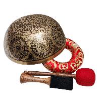 Singing Bowl, Buddhist Hand Beaten, With Fine Etching Carving, [amitabh Buddha], Thangka Color Painted, [select Accessories
