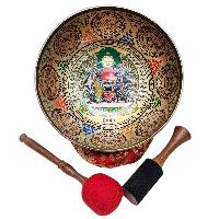 Singing Bowl, Buddhist Hand Beaten, With Fine Etching Carving, [amitabh Buddha], Thangka Color Painted, [select Accessories