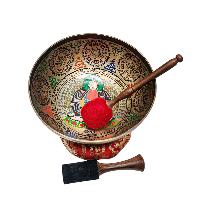 Singing Bowl, Buddhist Hand Beaten, With Fine Etching Carving, [amitabh Buddha], Thangka Color Painted, [select Accessories