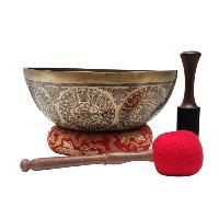 Singing Bowl, Buddhist Hand Beaten, With Fine Etching Carving, [amitabh Buddha], Thangka Color Painted, [select Accessories