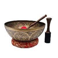 Singing Bowl, Buddhist Hand Beaten, With Fine Etching Carving, [amitabh Buddha], Thangka Color Painted, [select Accessories
