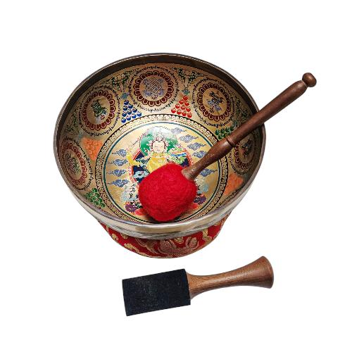 Singing Bowl, Buddhist Hand Beaten, With Fine Etching Carving, [manjushree], Thangka Color Painted, [select Accessories