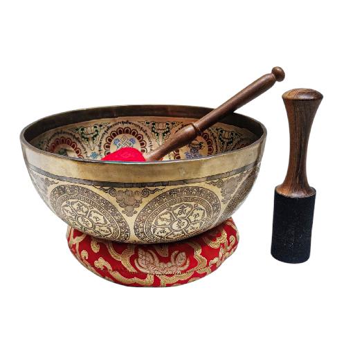 Singing Bowl, Buddhist Hand Beaten, With Fine Etching Carving, [manjushree], Thangka Color Painted, [select Accessories