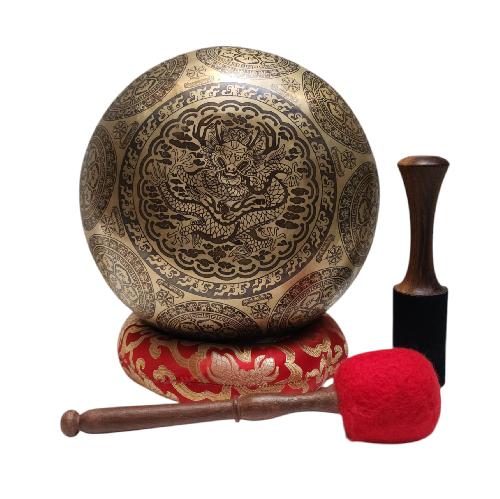 Singing Bowl, Buddhist Hand Beaten, With Fine Etching Carving, [manjushree], Thangka Color Painted, [select Accessories