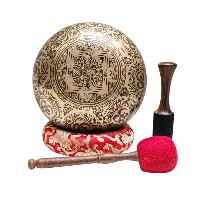 Singing Bowl, Buddhist Hand Beaten, With Fine Etching Carving, [mandala], Thangka Color Painted, [select Accessories
