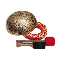 Singing Bowl, Buddhist Hand Beaten, With Fine Etching Carving, [mandala], Thangka Color Painted, [select Accessories