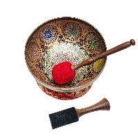 Singing Bowl, Buddhist Hand Beaten, With Fine Etching Carving, [mandala], Thangka Color Painted, [select Accessories