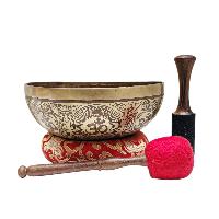 Singing Bowl, Buddhist Hand Beaten, With Fine Etching Carving, [mandala], Thangka Color Painted, [select Accessories