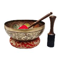 Singing Bowl, Buddhist Hand Beaten, With Fine Etching Carving, [mandala], Thangka Color Painted, [select Accessories