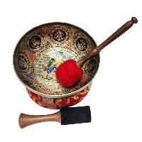 Singing Bowl, Buddhist Hand Beaten, With Fine Etching Carving,[guru], Thangka Color Painted, [select Accessories