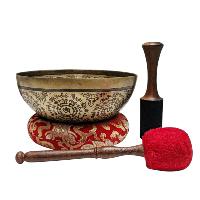 Singing Bowl, Buddhist Hand Beaten, With Fine Etching Carving,[guru], Thangka Color Painted, [select Accessories